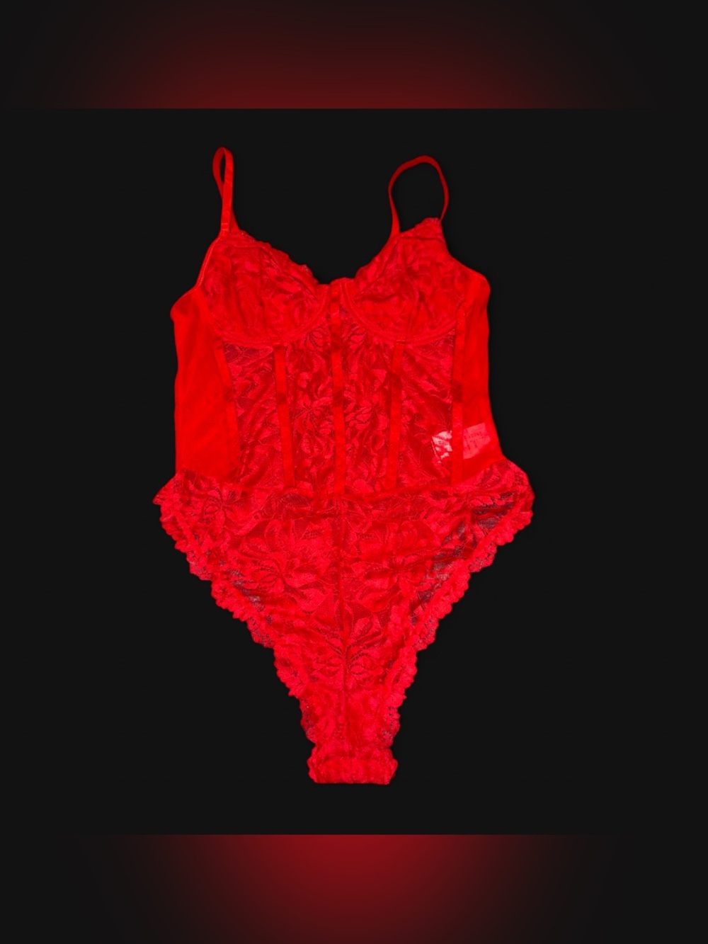Red Lace Underwire Bodysuit for Women